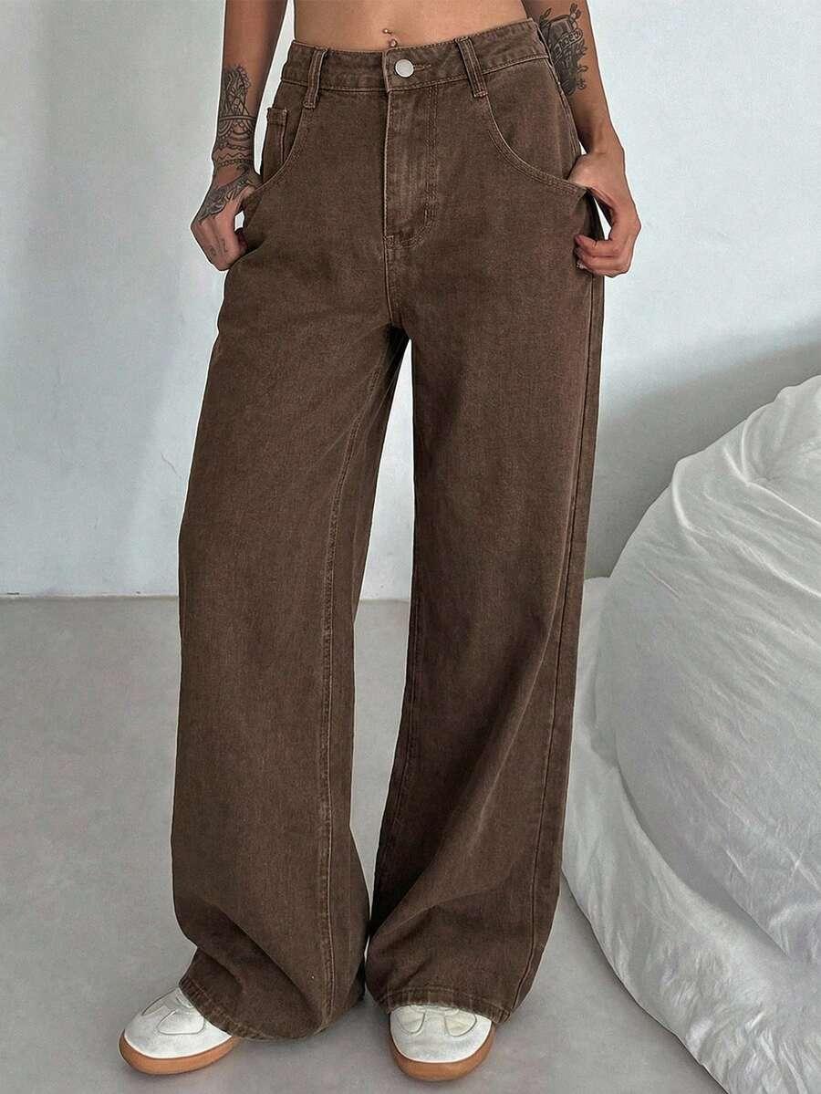 DAZY BRĄZOWE JEANSY PROSTA NOGAWKA S06__XL