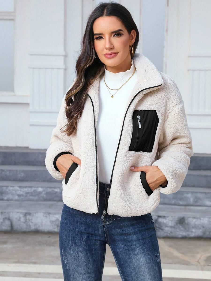 SHEIN BEŻOWA BLUZA ZAPINANA KISZEŃ S06__XS