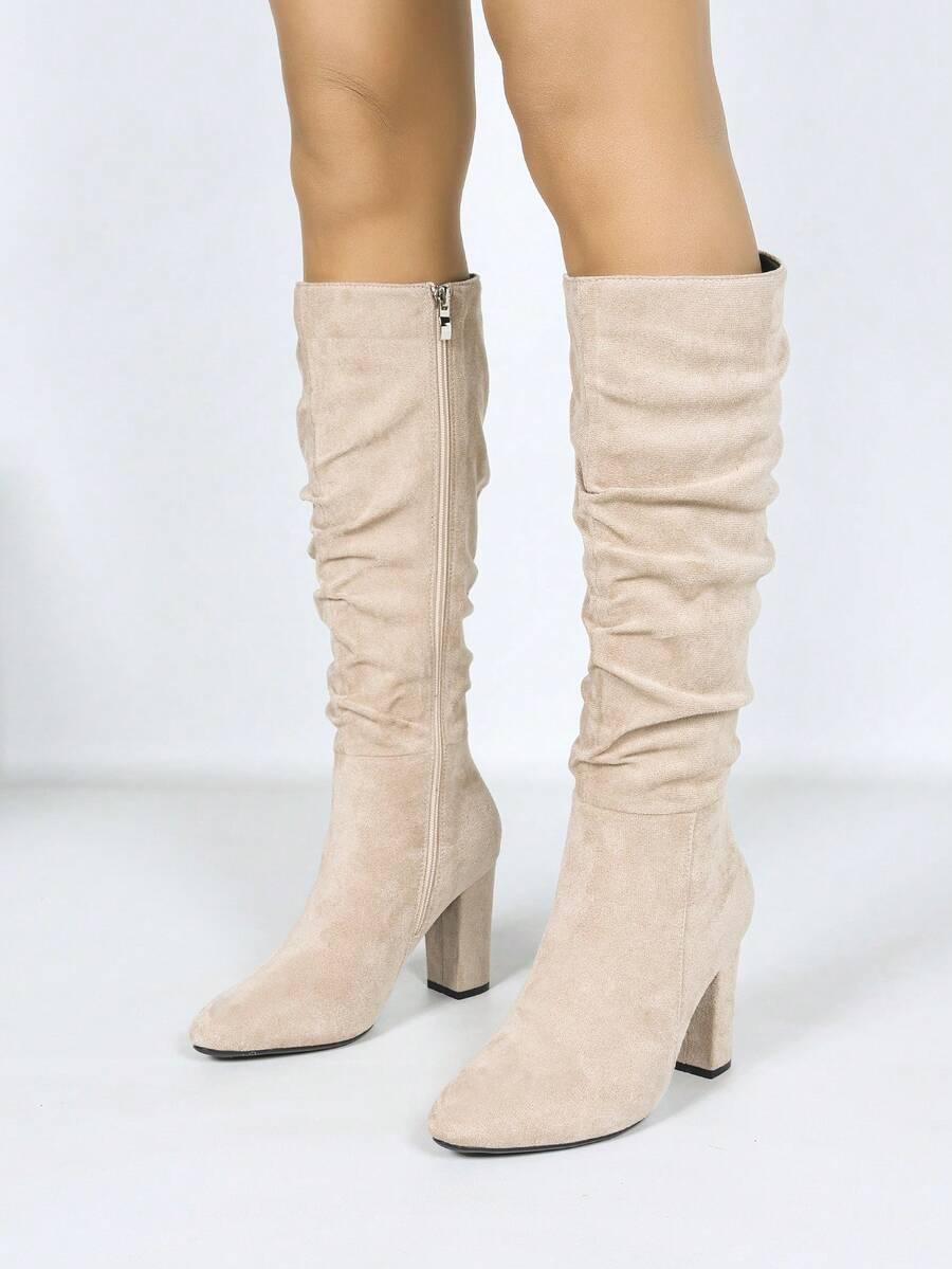 SHEIN BEŻOWE KOZAKI IMITACJA ZAMSZU W01__36