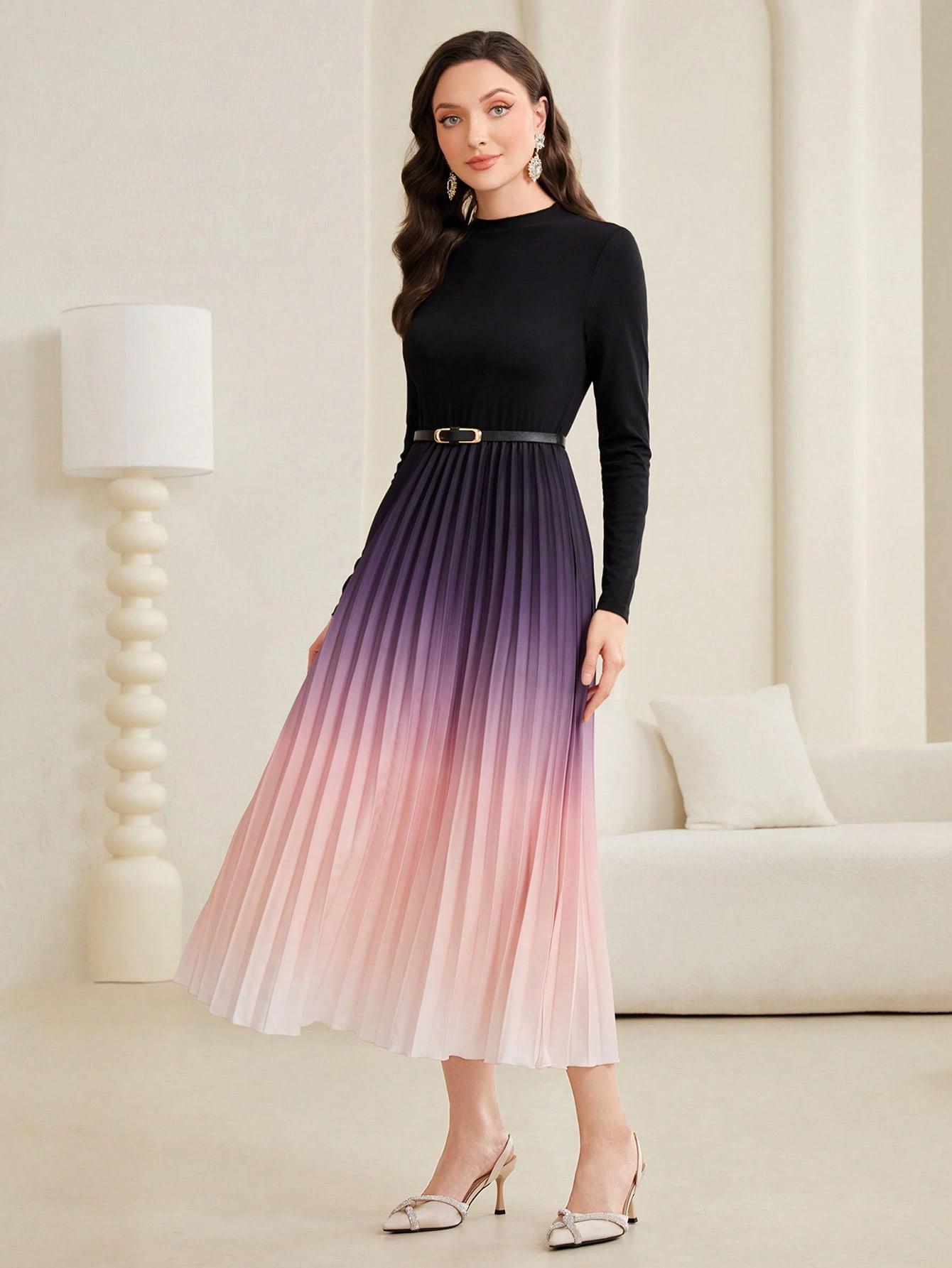 SHEIN PLISOWANA SUKIENKA OMBRE S06__L