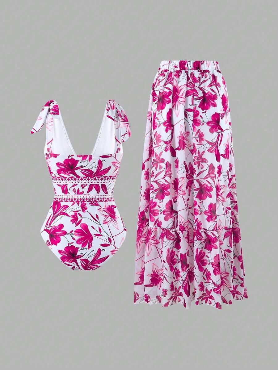 SHEIN STRÓJ KĄPIELOWY JEDNOCZĘŚCIOWY SPÓDNICA KOMPLET PRINT S09__XL