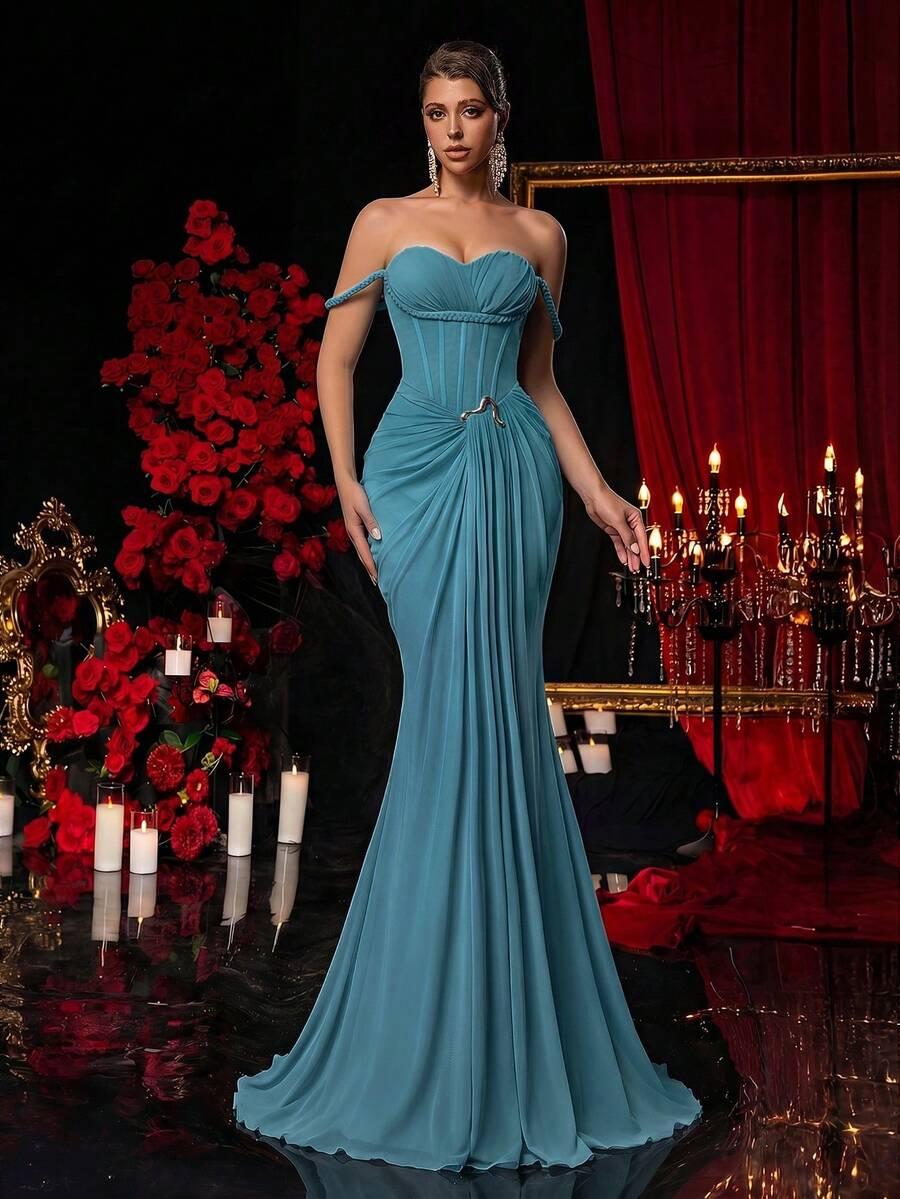 GLAMRAE NIEBIESKA MAXI SUKIENKA S06__M