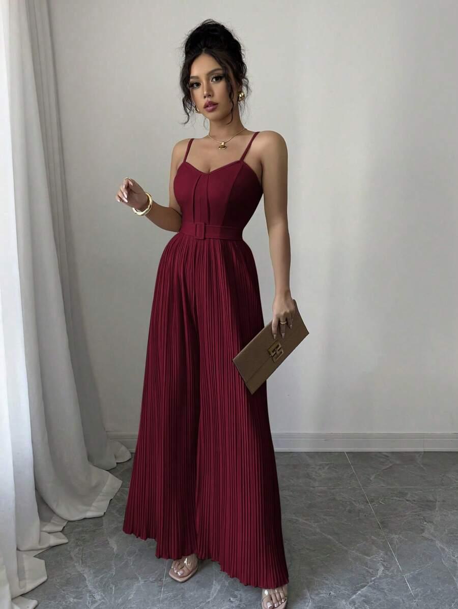SHEIN CZERWONY KOMBINEZON NA RAMIĄCZKACH S09__S