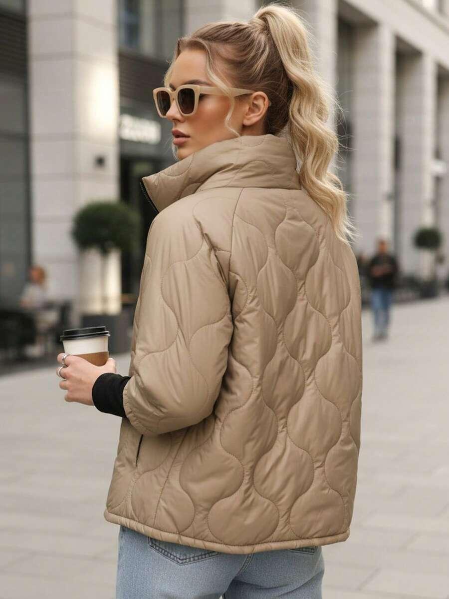 SHEIN BEŻOWA PIKOWANA KURTKA W01__S