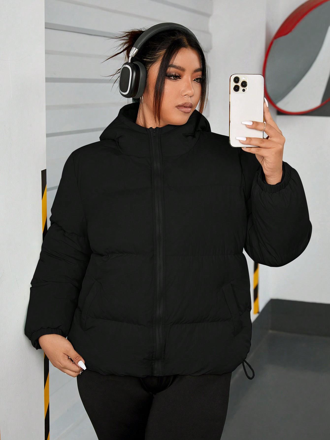 SHEIN CZARNA KURTKA KAPTUR ZAMEK KIESZENIE W01__50