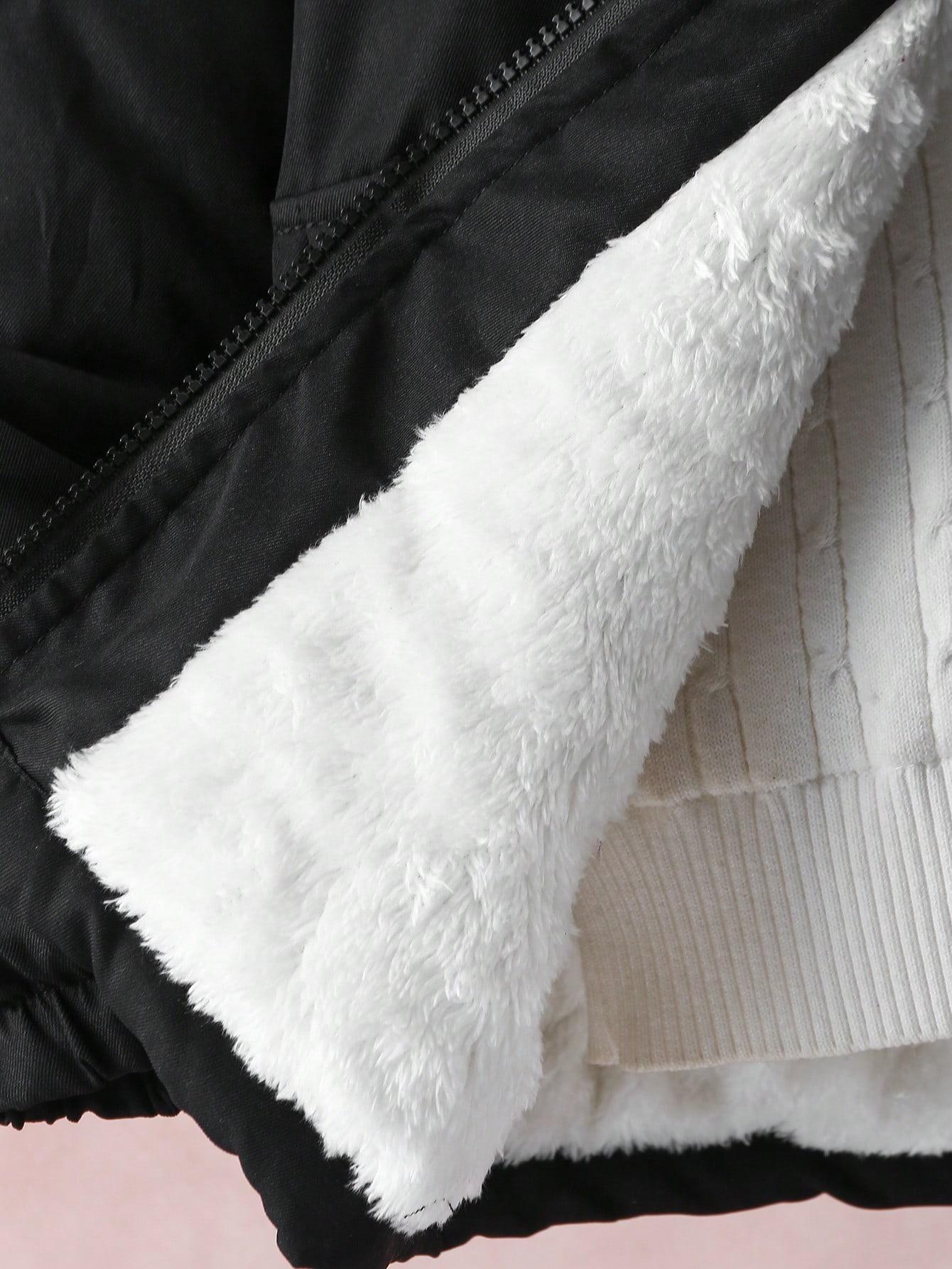 SHEIN OCIEPLANA CZARNA KURTKA Z KAPTUREM W01__140-152CM