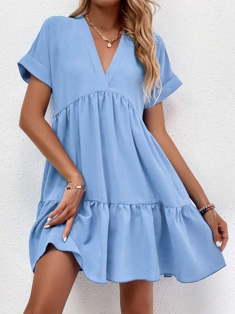 SHEIN NIEBIESKA SUKIENKA KRÓTKI RĘKAW S06__S