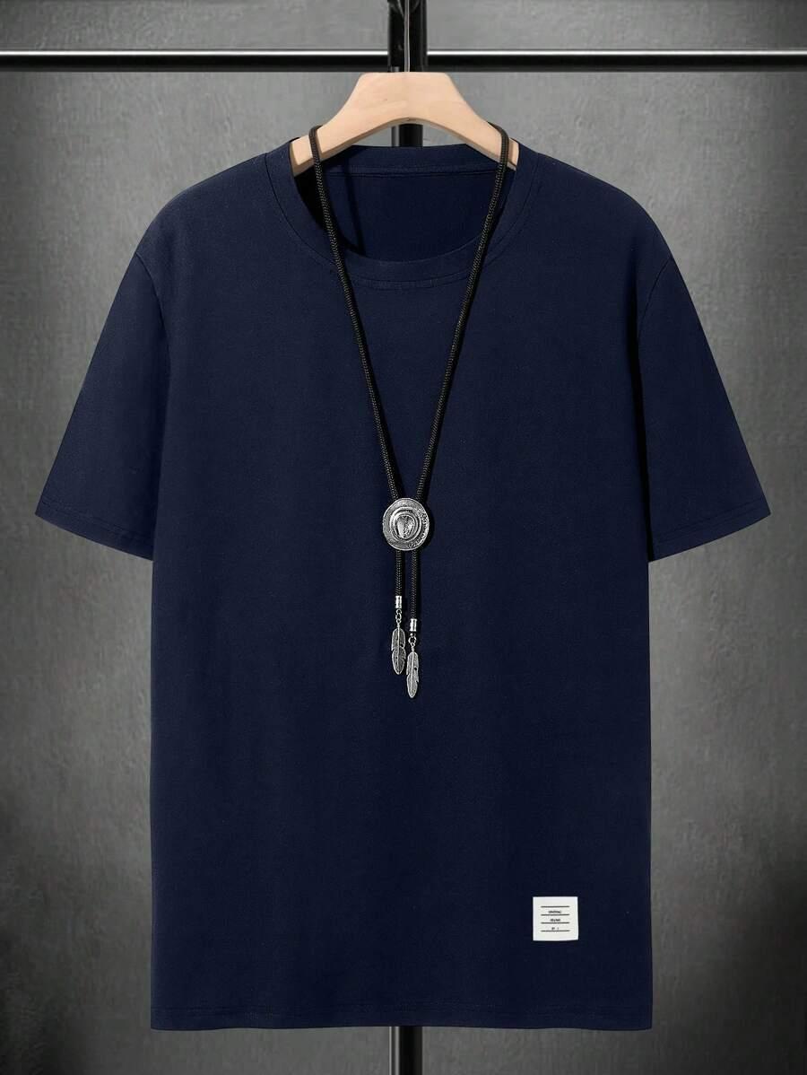MANFINITY GRANATOWY T-SHIRT OKRĄGŁY DEKOLT PK01__XXL
