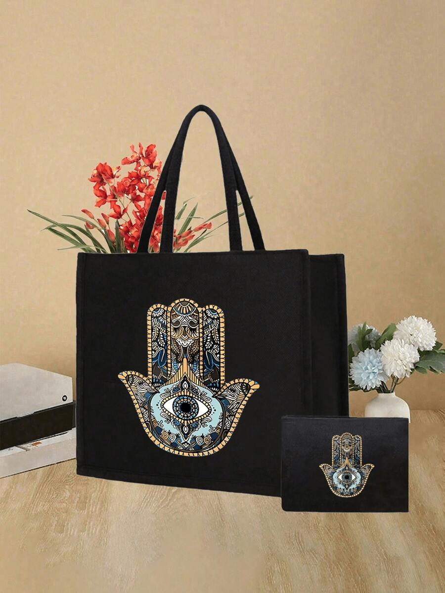 SHEIN CZARNA TORBA Z KOSMETYCZKĄ S07__30X35CM