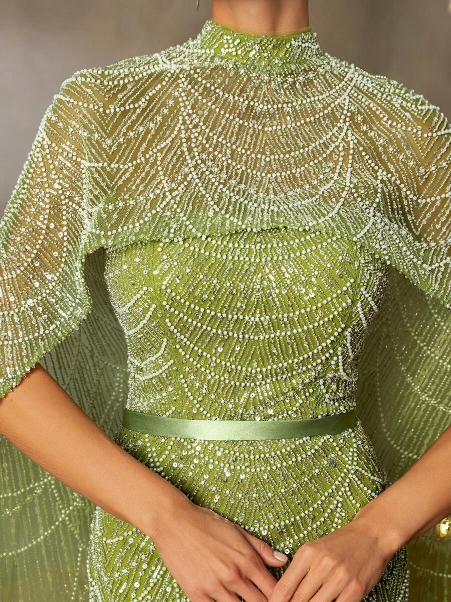 SHEIN ZIELONA MAXI SUKIENKA ZDOBIENIA S06__S