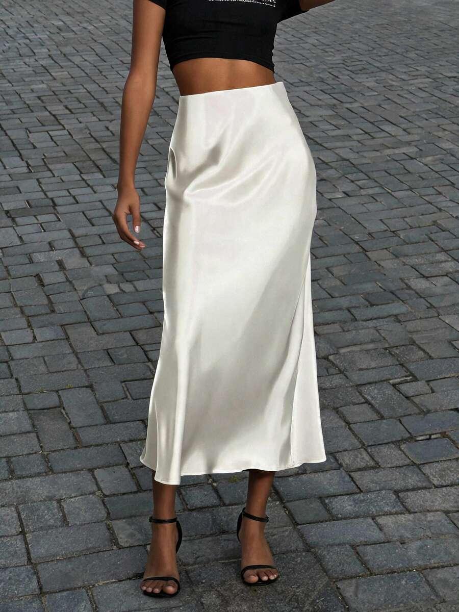 SHEIN BIAŁA SATYNOWA SPÓDNICA PK01__XS