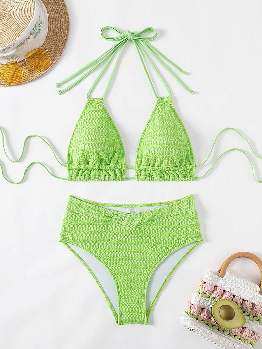 SHEIN ZIELONY STRÓJ KĄPIELOWY DWUCZĘŚCIOWY S09__M