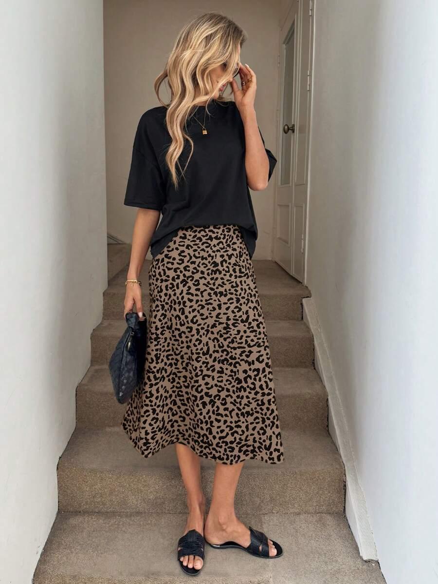 SHEIN MIDI SPÓDNICA WZÓR ZWIERZĘCY S06__L