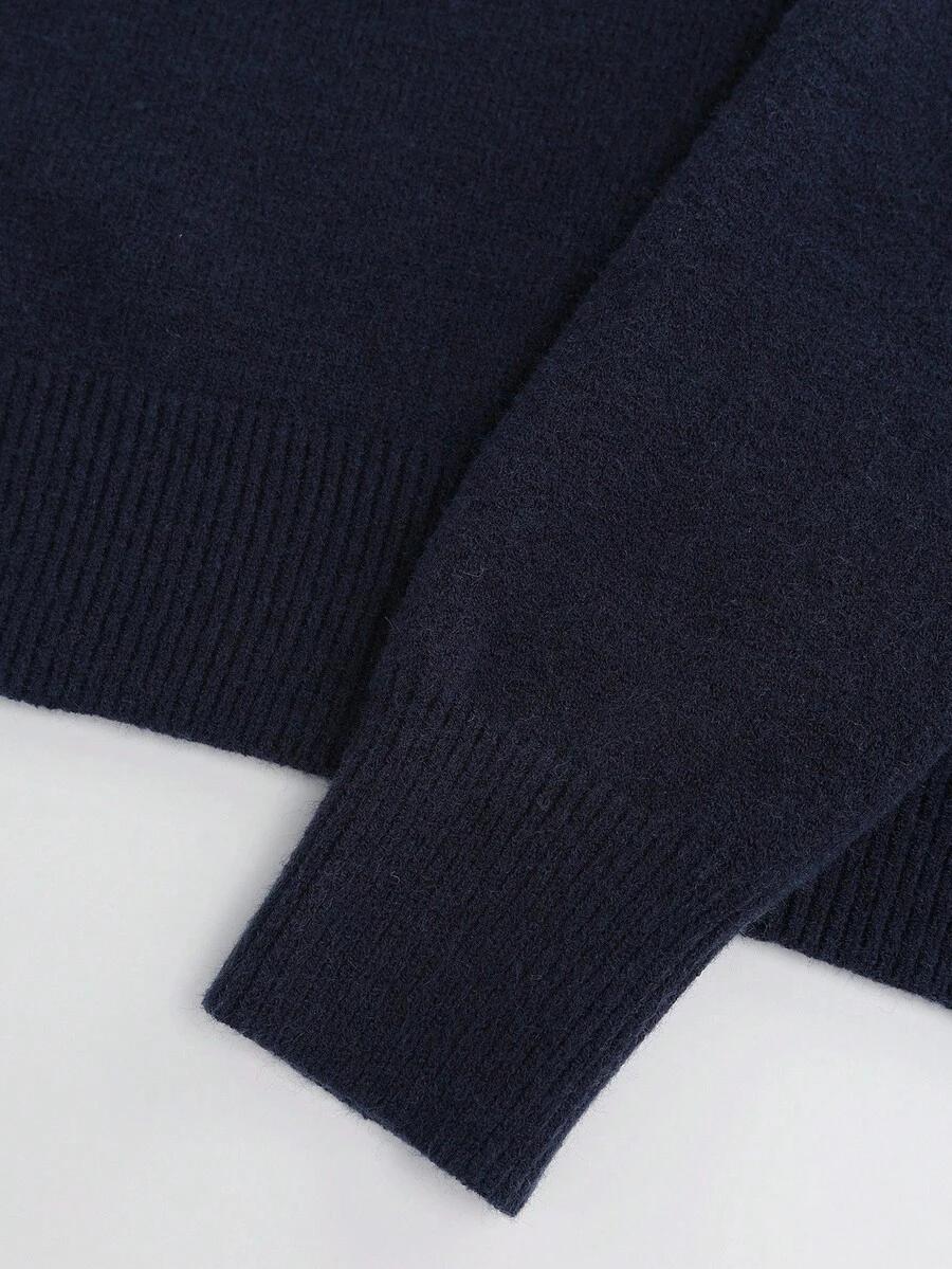 SHEIN GRANATOWY SWETER OKRĄGŁY DEKOLT S06__S