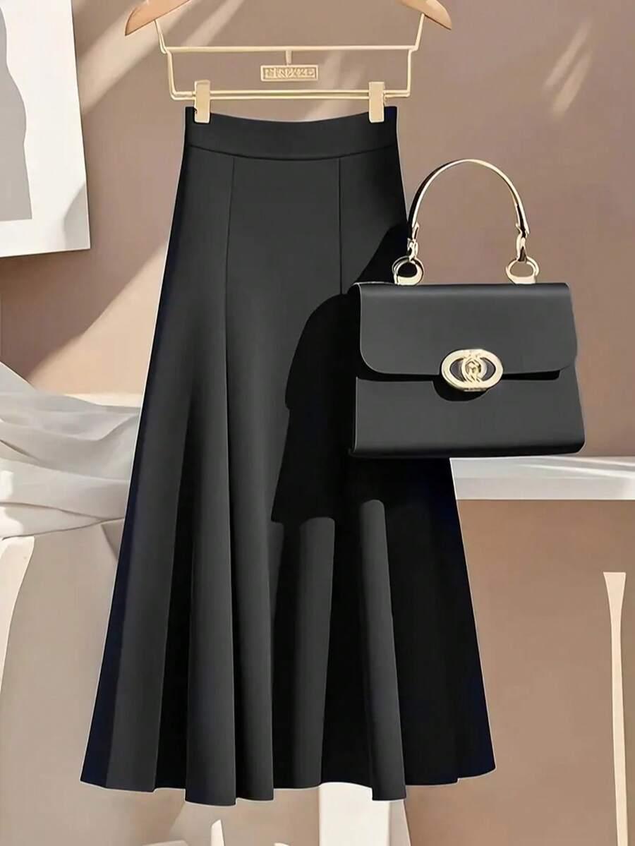 SHEIN CZARNA MAXI SPÓDNICA S06__L