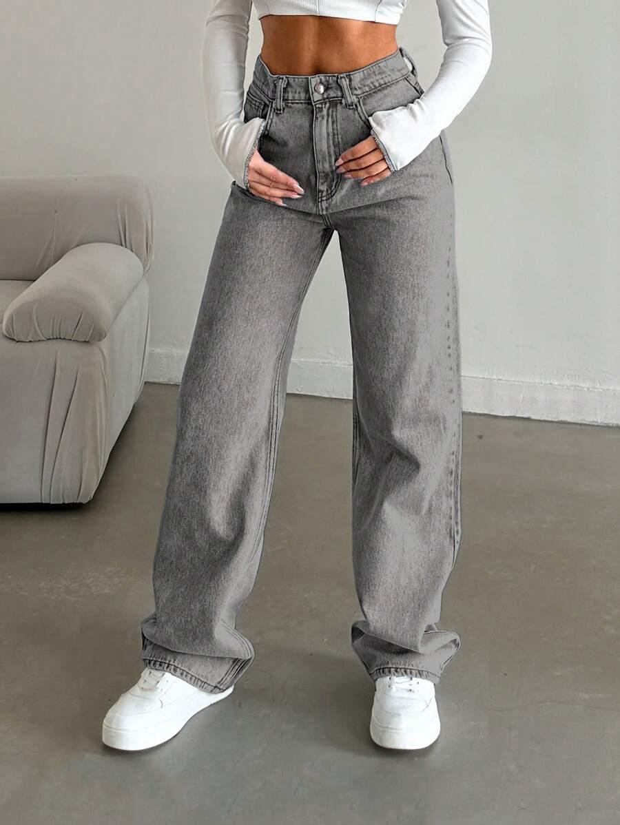 SHEIN SZARE SPODNIE JEANSOWE S06__XXS