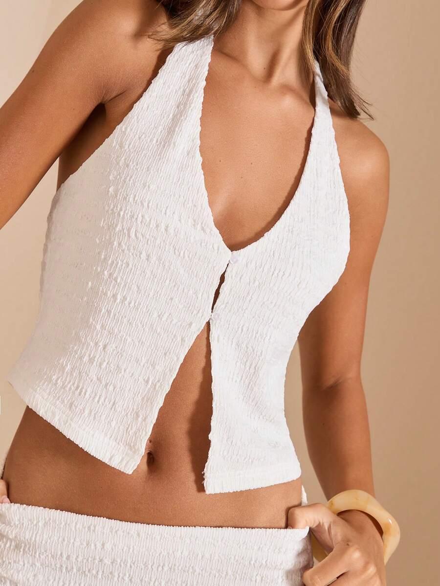 SHEIN BIAŁY KOMPLET TOP SPÓDNICA S06__L