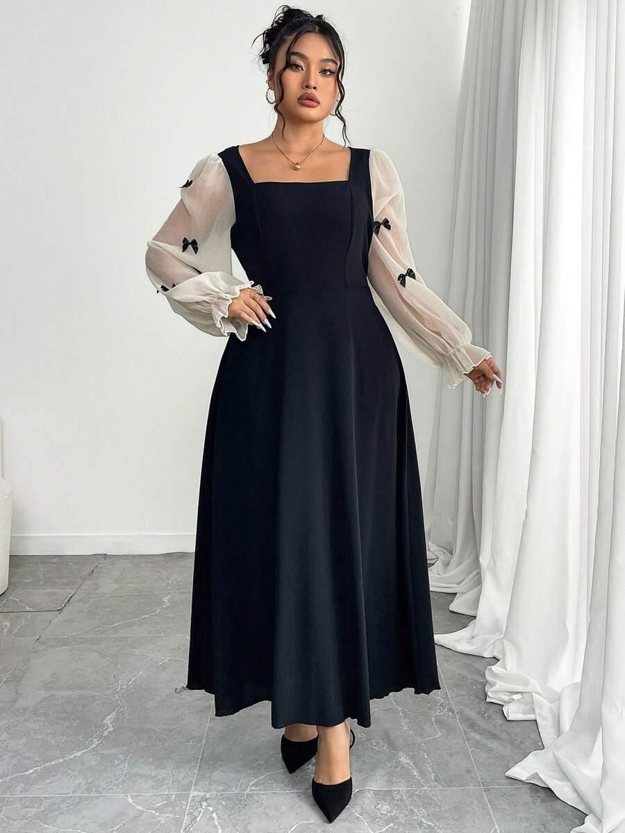 MODELYN CZARNA SUKIENKA MAXI RĘKAWY KOKARDKI S06__48