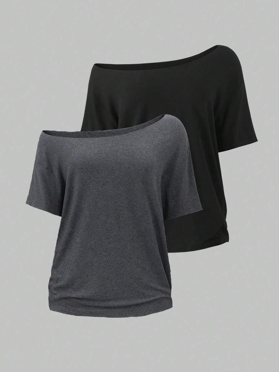 SHEIN ASYMETRYCZNY T-SHIRT 2-PACK S06__XS