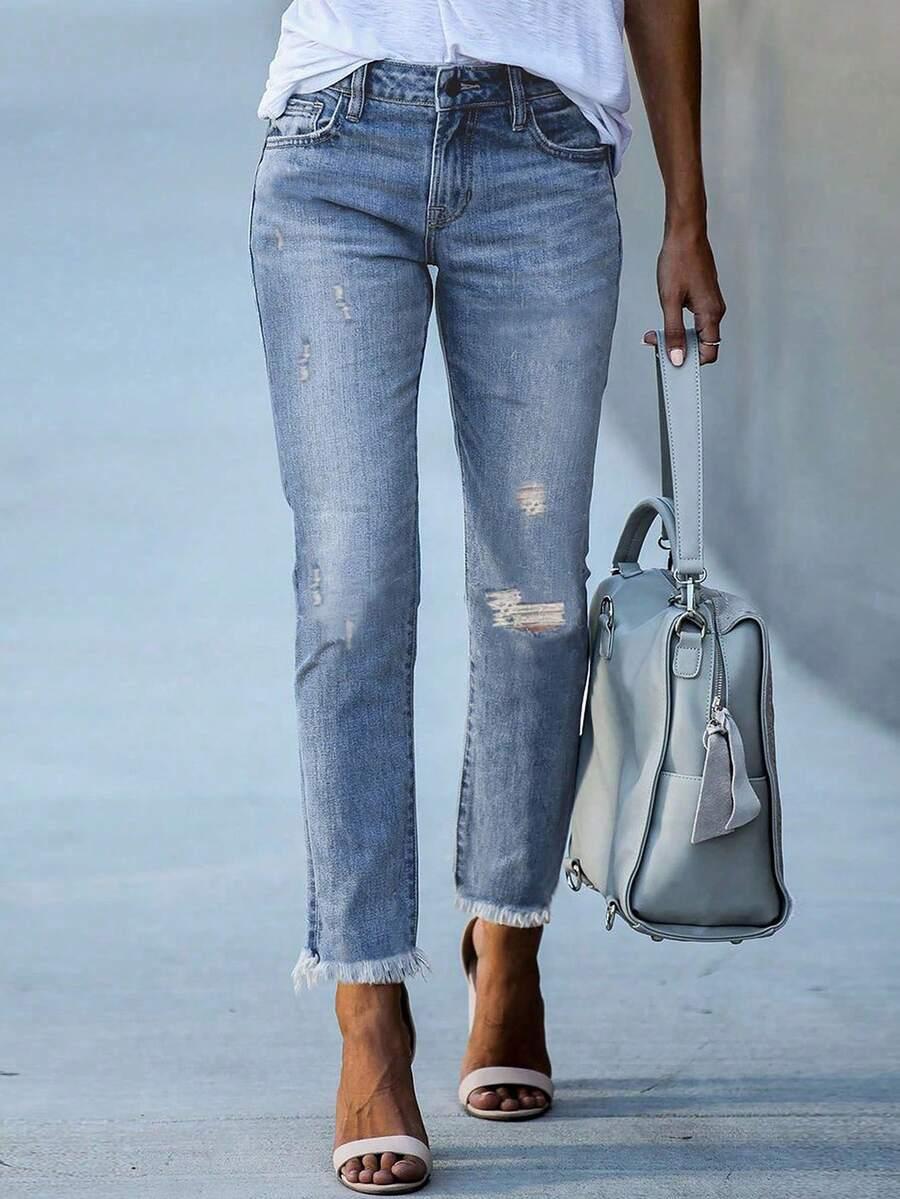SHEIN NIEBIESKIE SPODNIE JEANS PRZETARCIA S06__L