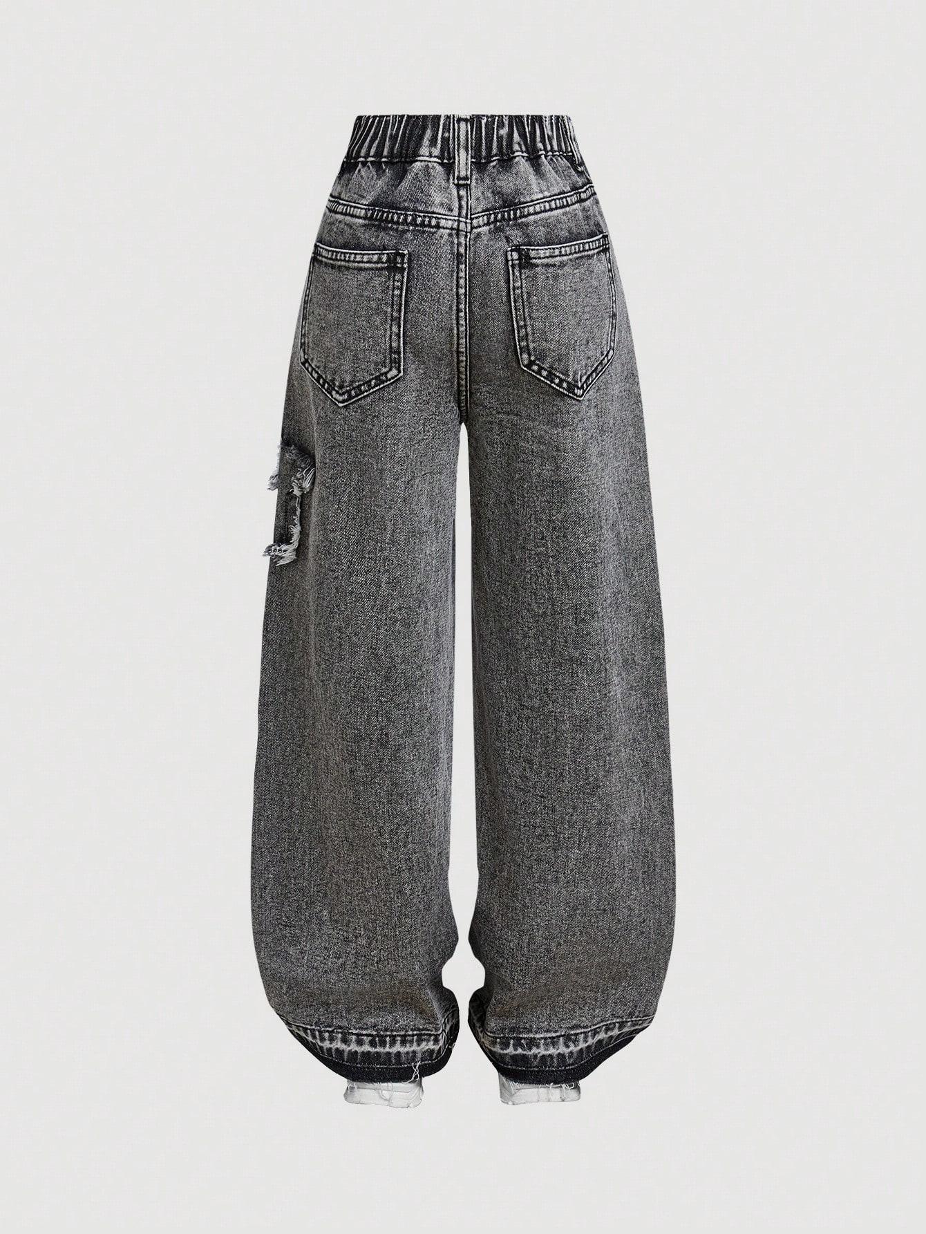 SHEIN SZARE SPODNIE JEANS NASZYWKI GWIAZDY S06__146/152