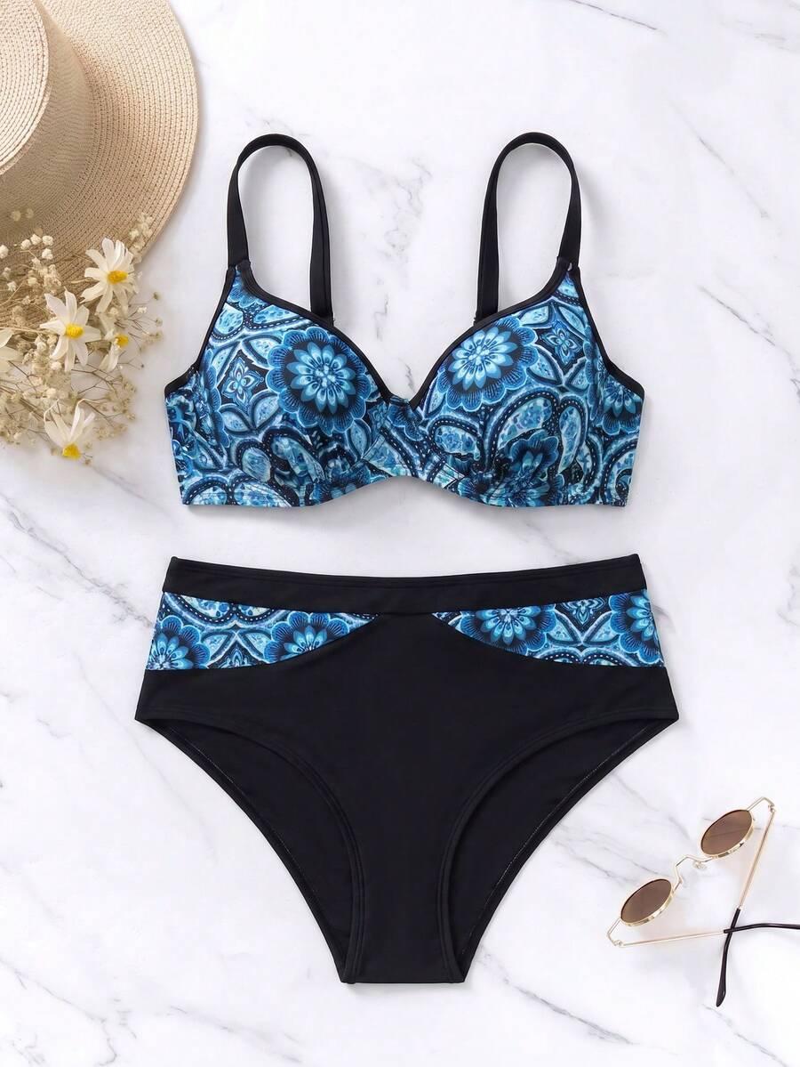 SHEIN DWUCZĘŚCIOWY STRÓJ KĄPIELOWY PRINT S09__L