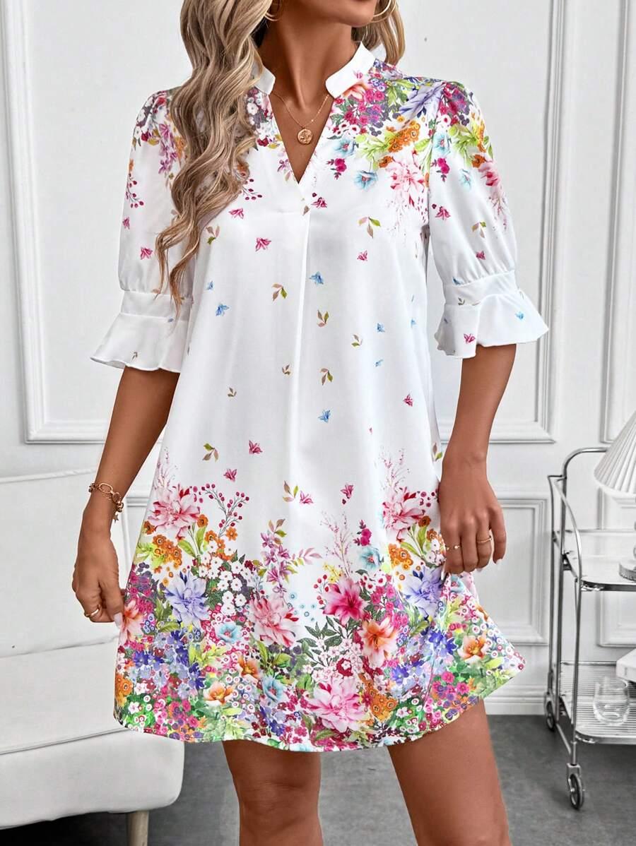 SHEIN SUKIENKA PRINT V-NECK S06__L