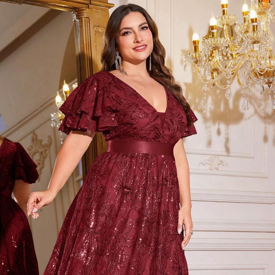 XUIBOL CZERWONA MAXI SUKIENKA CEKINY S06__52