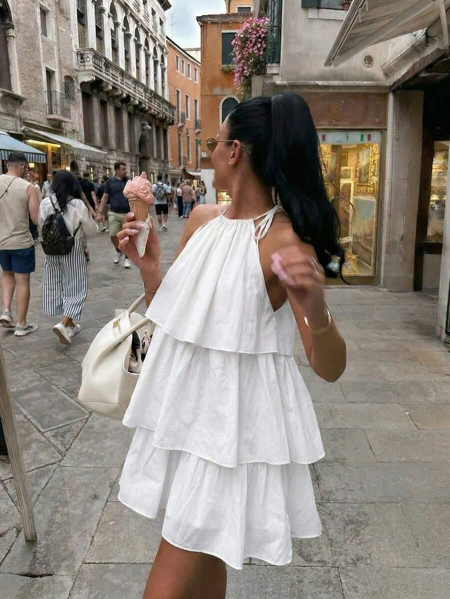 SHEIN BIAŁA MINI SUKIENKA FALBANY PK01__XL