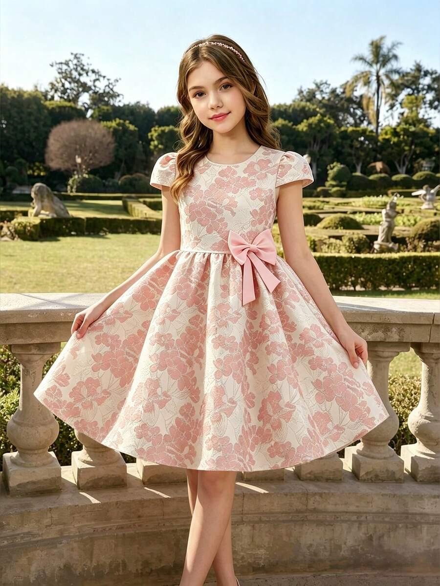SHEIN RÓŻOWA SUKIENKA ZDOBIENIE S06__140-146