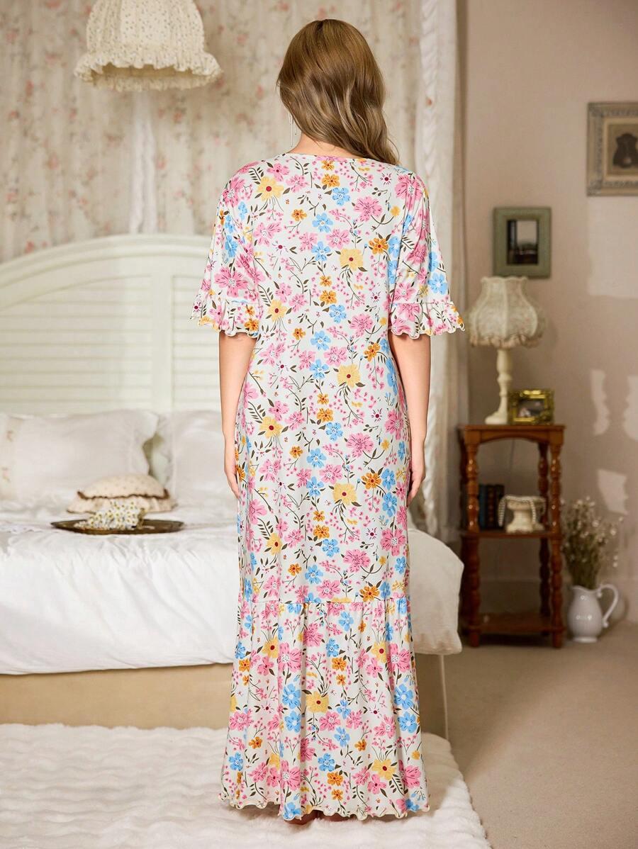 SHEIN KOSZULA NOCNA WZÓR KWIATY PK01__XL