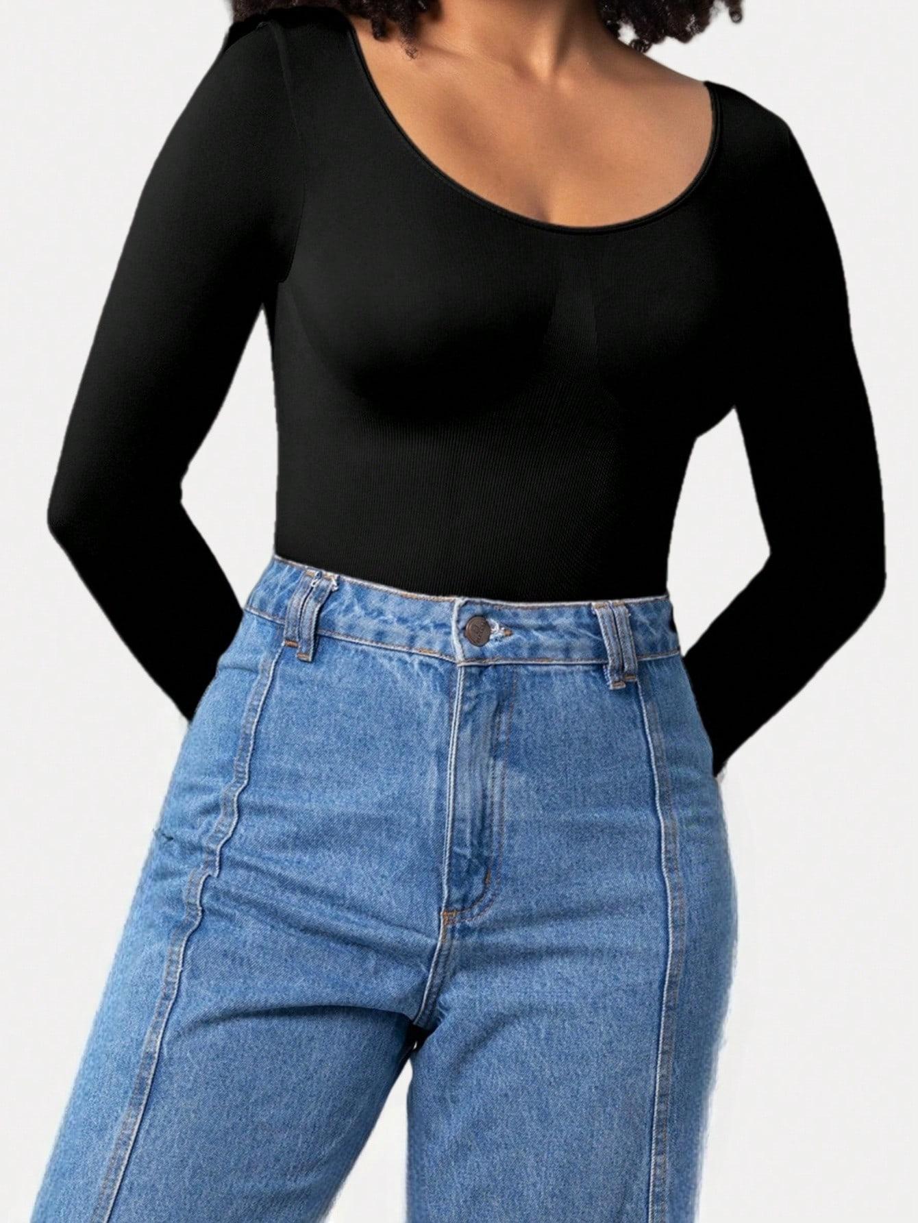 SHEIN CZARNE BODY Z DŁUGIM RĘKAWEM S06__XL