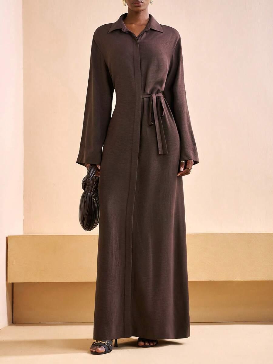 SHEIN BRĄZOWA MAXI SUKIENKA S06__S
