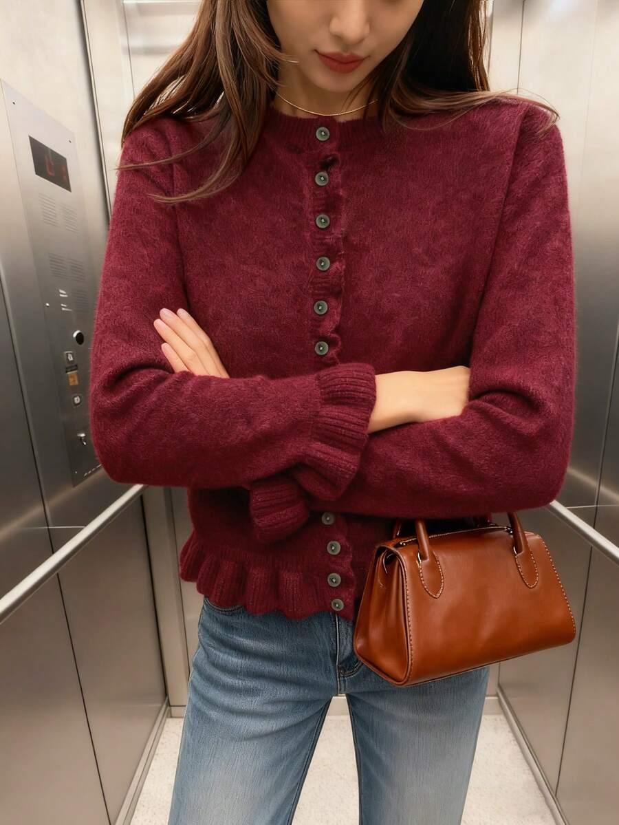 SHEIN BURGUNDOWY SWETER GUZIKI S06__M