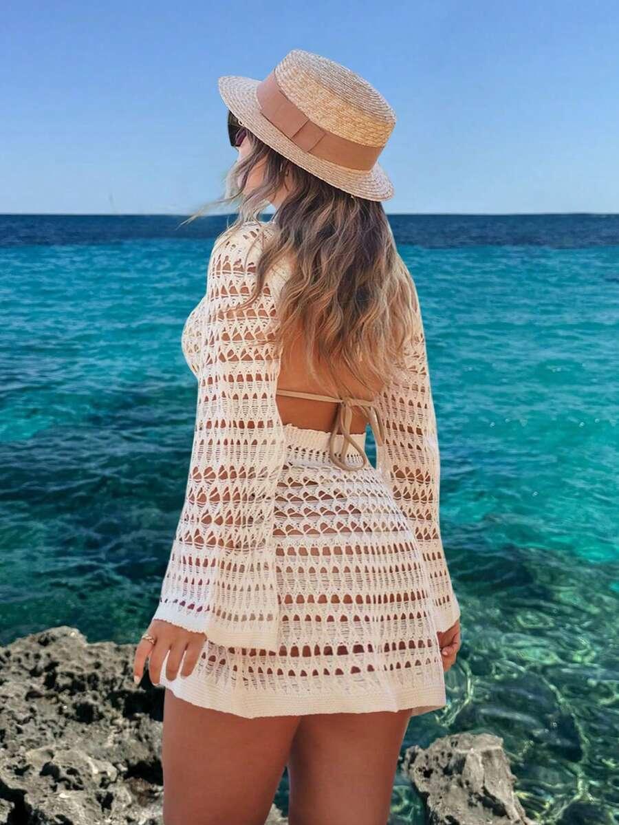 SHEIN BEŻOWA PLAŻOWA MINI SUKIENKA S06__46