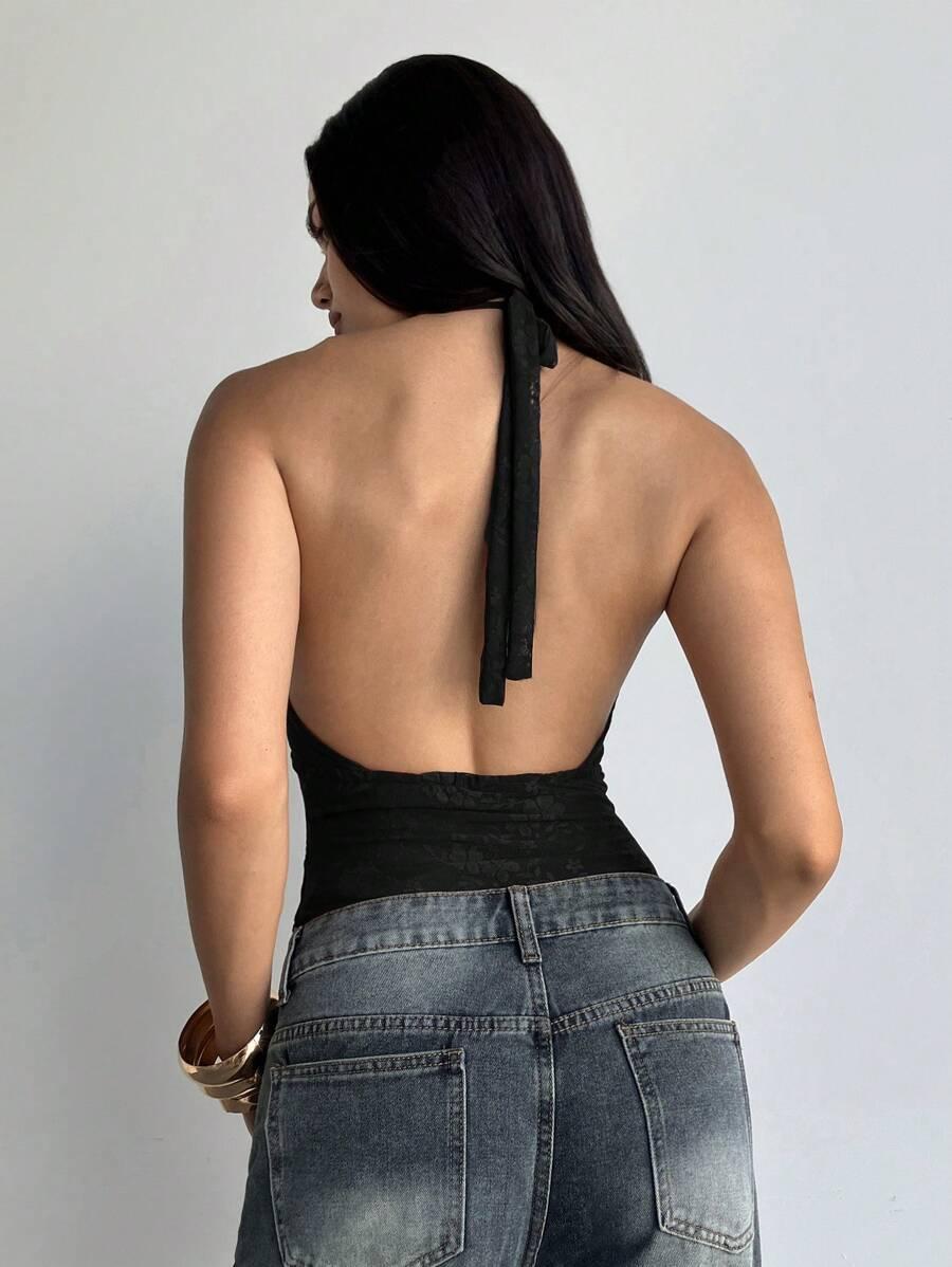 SHEIN CZARNY TOP WIĄZANIE S06__M