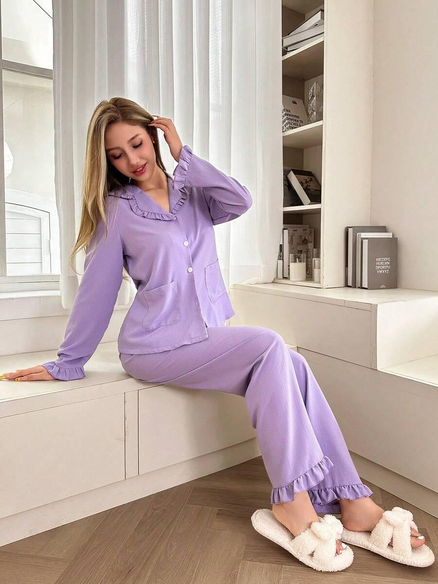 SHEIN PIŻAMA KOMPLET KOSZULA SPODNIE FALBANY PK01__M
