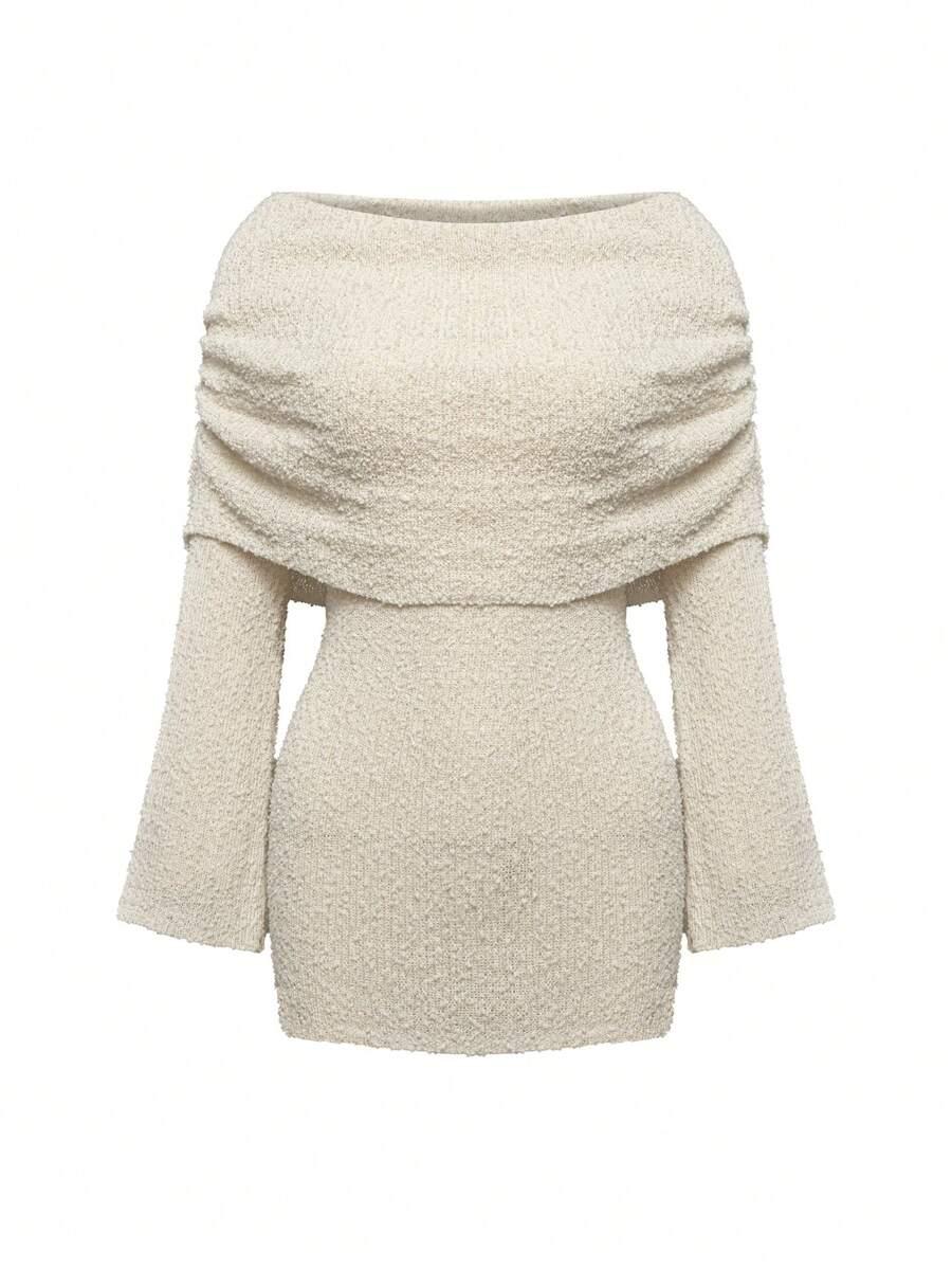 SHEIN DZIANINOWA MINI SUKIENKA ODKRYTE RAMIONA S06__S