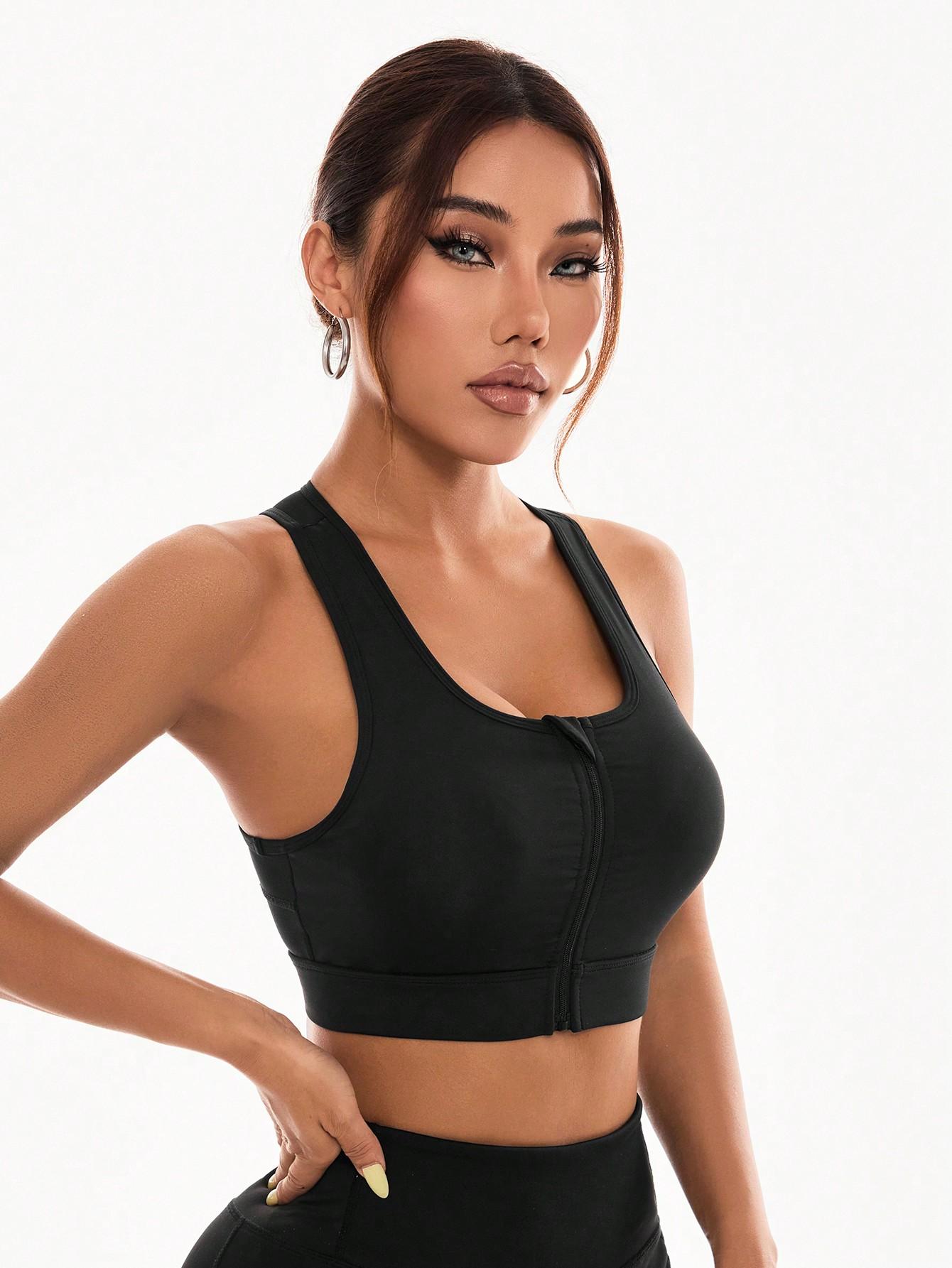 SHEIN CZARNY BIUSTONOSZ SPORTOWY TOP ZAMEK S06__S