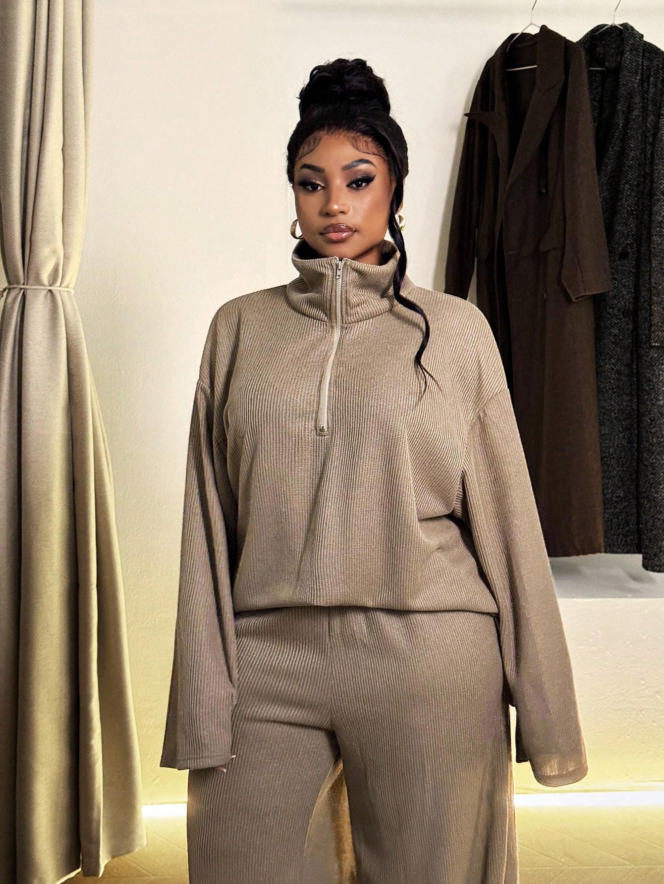 SHEIN BEŻOWY KOMPLET BLUZA SPODNIE S06__50