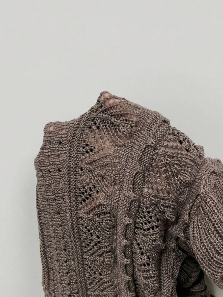 SHEIN BRĄZOWY DZIANINOWY SWETER S06__L