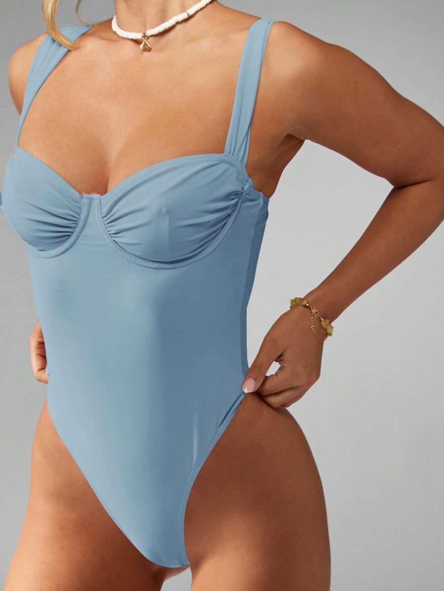 MISSGUIDED JEDNOCZĘŚCIOWY NIEBIESKI STRÓJ KĄPIELOWY S09__XS