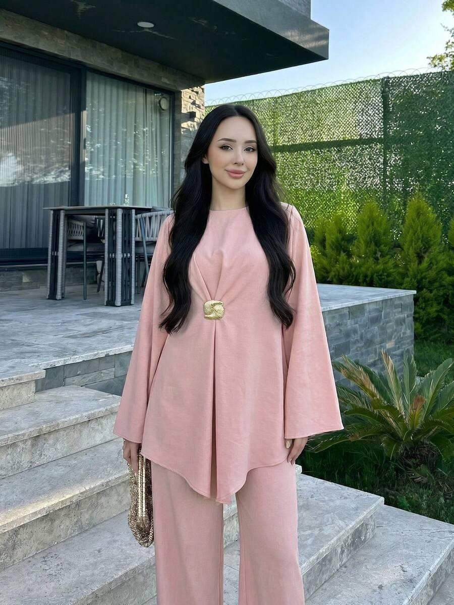 SHEIN RÓŻOWA BLUZKA SPODNIE KOMPLET S06__M