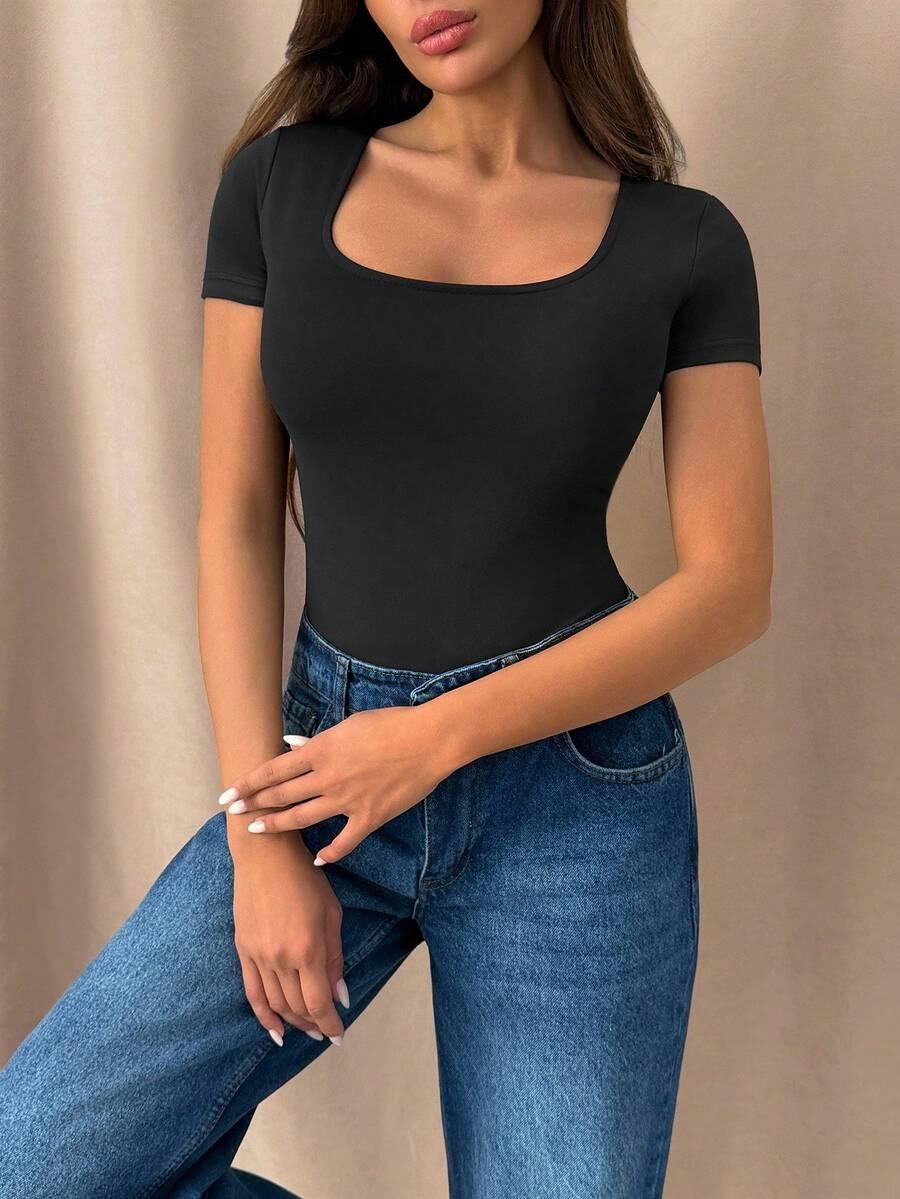 ORGINAL CZARNE BODY Z KRÓTKIM RĘKAWEM S09__L
