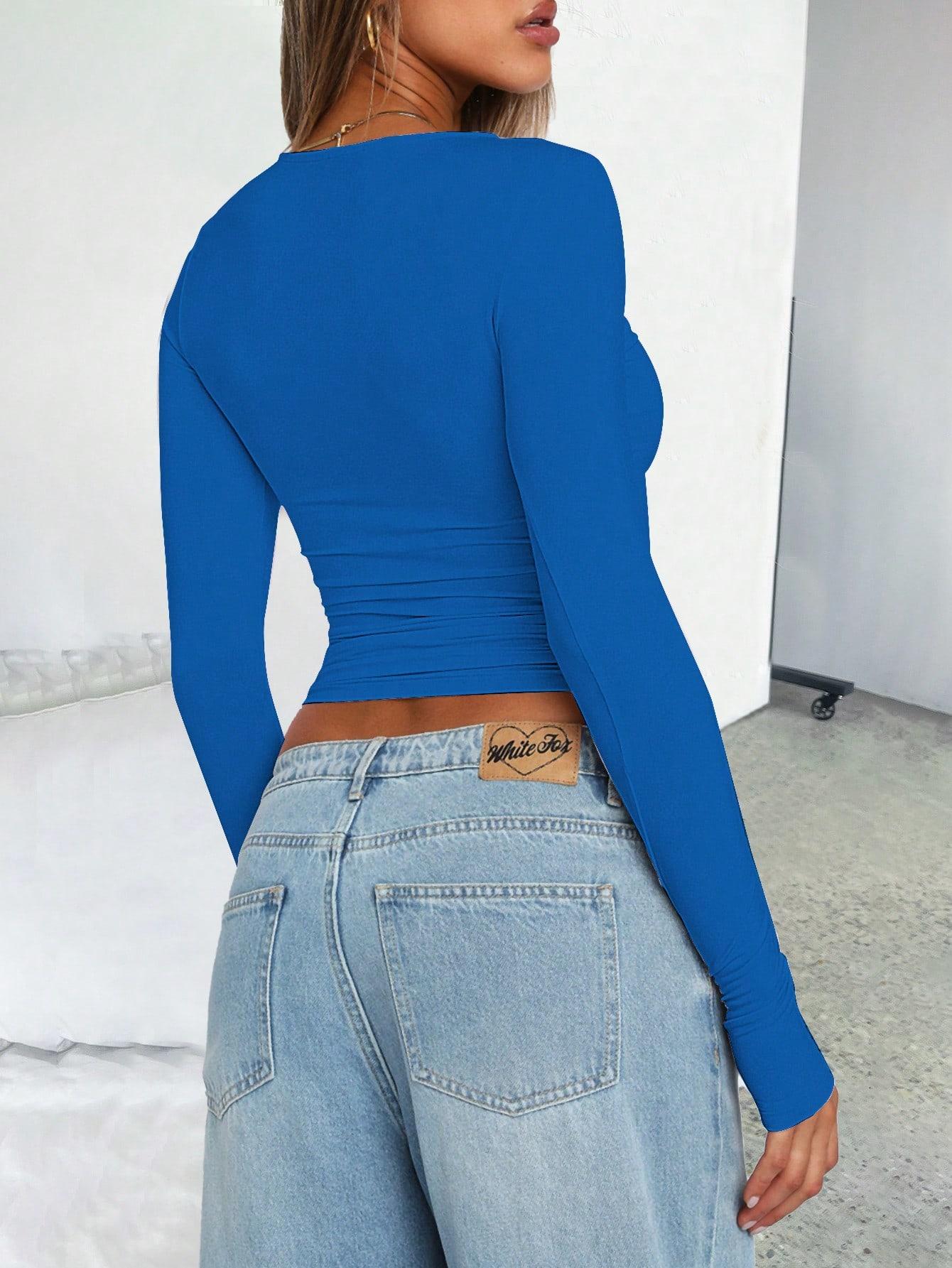 SHEIN NIEBIESKI TOP DŁUGI RĘKAW S06__XL