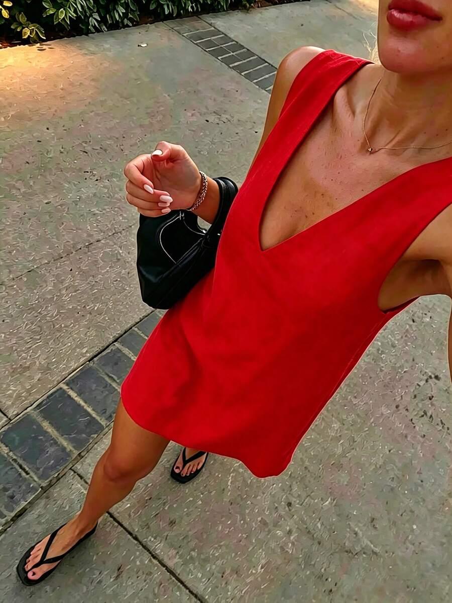 SHEIN CZARNA MINI SUKIENKA BEZ RĘKAWÓW V-NECK PK01__XL