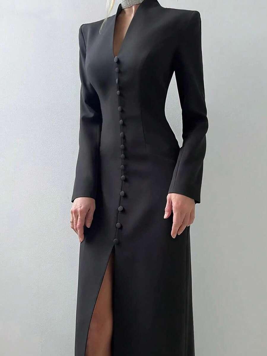 SHEIN CZARNA MAXI SUKIENKA GUZIKI S06__XL