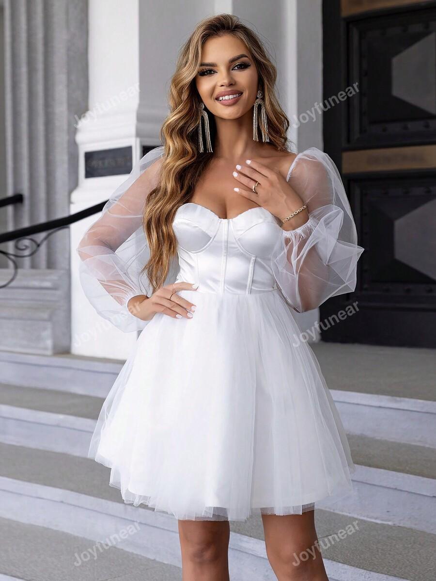 JOYFUNEAR BIAŁA ROZKLOSZOWANA SUKIENKA ORGANZA S06__XL
