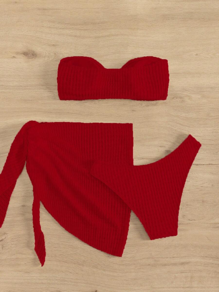 SHEIN CZERWONY DWUCZĘŚCIOWY STRÓJ KĄPIELOWY PAREO S09__