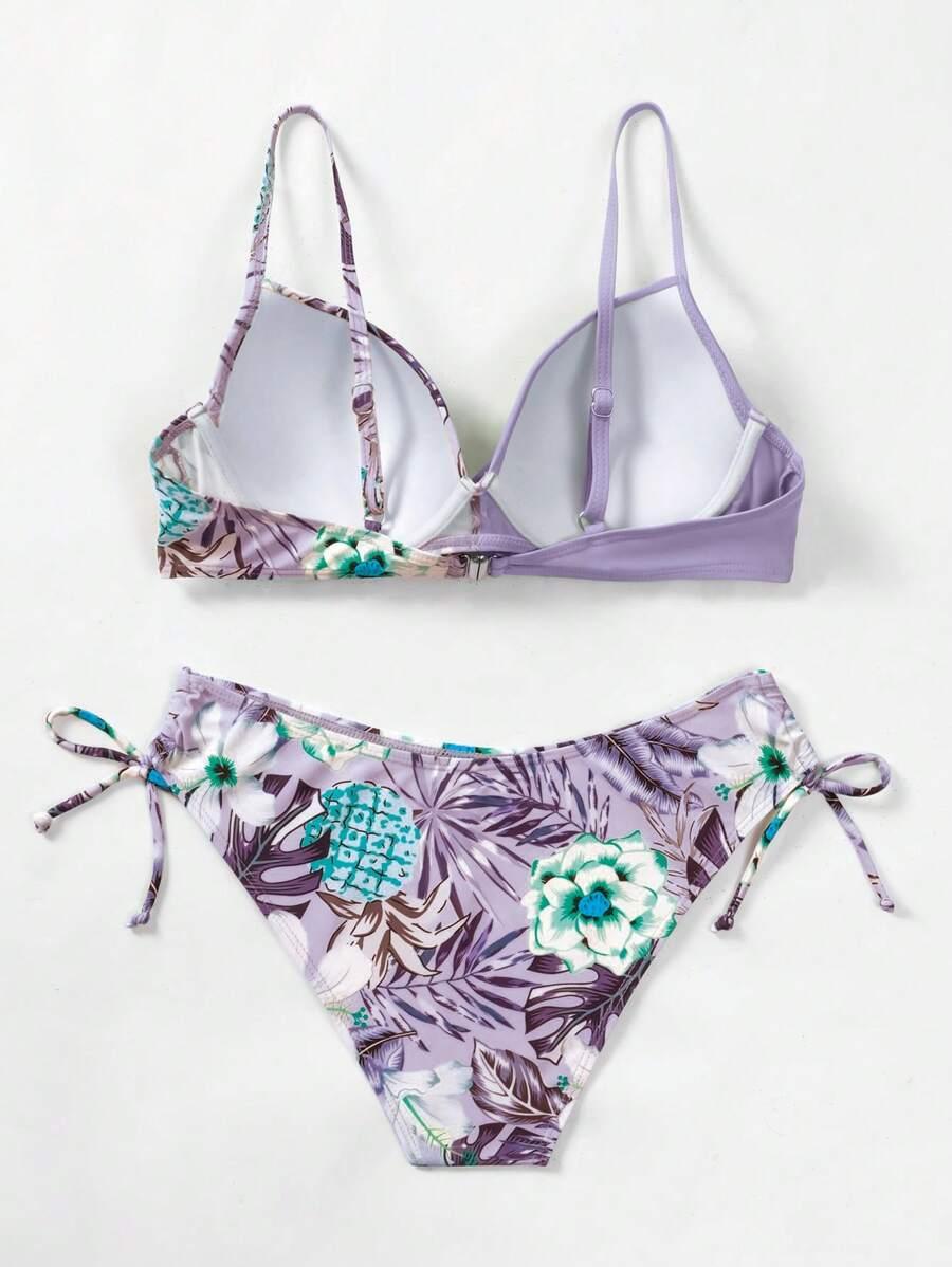 SHEIN DWUCZĘŚCIOWY KOSTIUM KĄPIELOWY BIKINI WZÓR ROŚLINNY S09__S